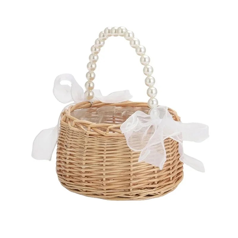 Gardening Tools Girls - Parelhandvat Rotan Bloemenmandje voor Bruidsmeisjes Witte
